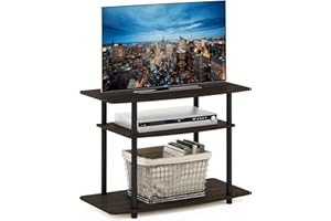 Furinno TURN-N-TUBE TV Stand, 3-Tier No Tools Entertainment Center, TV Console for TV up to 32 Inch, for Living Room, Bedroom, Dark Brown
