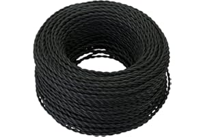 GreenSun Câble Electrique Textile 20M - Rétro Corde de chanvre tressé torsadée Câble 2x0,75 mm², 2 fils torsadés toronnés，pour DIY Pendentif Lampe, Noir