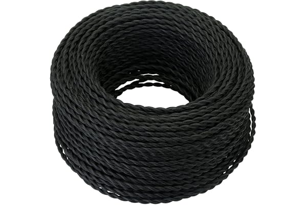 GreenSun Câble Electrique Textile 5M - Rétro Corde de chanvre tressé torsadée Câble 2x0,75 mm², 2 fils torsadés toronnés,pour DIY Pendentif Lampe, Noir