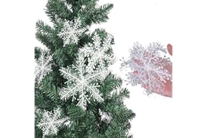 OUOQI 30 Stück Schneeflocken Ornamente, Schneeflocken Deko, Weihnachten Schneeflocken Anhänger, Schneeflocken Ornamente Aus Kunststoff, Schneeflocken Ornamente mit Pailletten, Weihnachtsbaumschmuck
