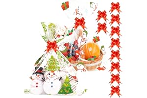 YIYAYOO 10pcs Large Christmas Cellophane Bags for Hamper 17.5 x 23.5 inch Xmas Clear Cellophane Wrap for Hampers, Big Gift Basket Hamper Wrapping Cellophane Bags for Christmas Hamper Wrap with Bows