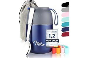 Milu® Thermo Food Flask - 300, 440, 450, 650, 800ml - Stainless Steel Insulated Container - Lunchbox - Jar with Spoon for hot and Cold Food (Navyblue, 450ml)