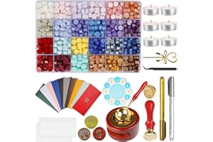 MICTER Kit di timbri per ceralacca con 24 colori e 600 perline per ceralacca con timbro per ceralacca scaldacalacca penna metallica e busta Ceralacca Kit per inviti a nozze lettere e confezioni regalo-1