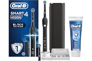 Oral-B Spazzolino Elettrico Ricaricabile Smart 4 4500 Nero, 2 Testine, Spazzolino Elettrico Oral B, Custodia +1 Dentifricio Pro-Expert Protezione Professionale