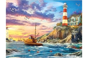 MOGTAA Paysage Peinture Diamant Adulte, 5D Plage Diamond Painting Complet Diamant Kit Enfants, Diamant Painting Phare Strass Point de Croix Cristal pour Murale Décor 30x40cm