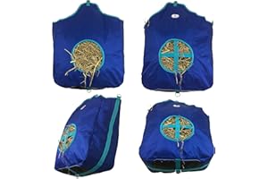 Majestic Ally Tragetasche für Heufresser, Nylon, für Pferde, Ziegen, Schafe, doppelseitig offenes Futterloch mit belüftetem Boden aus Kunstleder, simuliert Gras, reduziert Abfall (Königsblau)