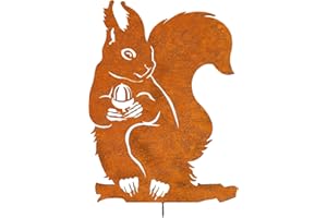 JYUECIAN Eichhörnchen Gartenstecker Rost 28x21 cm, Baumstamm Deko Gartendeko Rost für Draußen, Rostiges Edelrost Eichhörnchen Figur rost deko für Garten