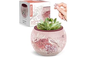 PieceRelax 3D Puzzle Planter - Singing Birds and Flowers - Small Round Plant Pots with Drainage, Home Decor Flower Pots for Indoor Cactus, Succulents Pots [K1100]