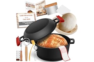 NZQXJXZ Pentola in ghisa olandese per cuocere il pane, 26 cm con banneton, cestino per la fermentazione, per il pane e il pane 2 in 1, con coperchio