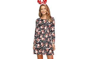 For G and PL Women Christmas Long Sleeve Xmas Printed Casual A-Line Dress S-XXL