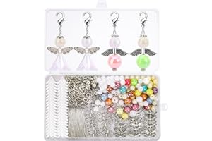 Draupnir 60 Sets Schutzengel Anhänger Basteln Perlen, Schlüsselanhänger Selber Machen, Engel Charme Schutzengel Bastelset für DIY Charms Anhänger, Hochzeit, Taufe, Weihnacht (Weiß, Farbig)
