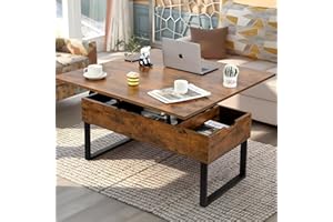 ‎VOWNER VOWNER Couchtisch Höhenverstellbar, 3-in-1-Multifunktions-Wohnzimmertisch mit Versteckter Aufbewahrung, Couchtisch Umwandelbar in Wohnzimmer-Esstisch, Vintage-Braun