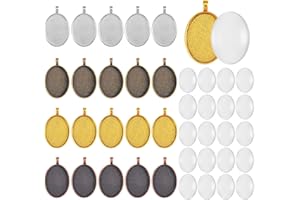 COGCHARGER Cabujones ovalados que incluyen 20 piezas de aleación colgante cabujón ajustes y 20 piezas de cabujones de cristal ovalados transparentes para hacer joyas