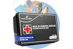 WALSER Bolsa de primeros auxilios para coche 2025, kit de primeros auxilios, bolsa de primeros auxilios DIN 13164:2022, kit de primeros auxilios rojo 44283