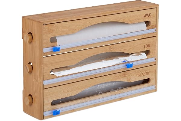 Relaxdays foliedispenser 3 i 1, för vägg och låda, natur