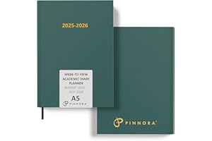 Pinnora A5 Dark Green Academic Diary 2025-2026 Week to View, Hard Cover, August - July Dated Academic Planner, Ideal Student & Teacher Planner 2025-26, University, Revision, Study, To-Do Lists