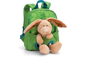 NICI Kinderrucksack 21x26cm grün mit flauschigem Kuscheltier Hase 25cm - Kita Rucksack ab 3 Jahren, Kindergartenrucksack für Jungs und Mädchen - 61743