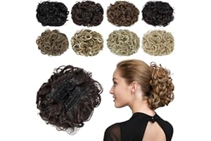 Yamel Chignon Hairpiece Curly Bun Scrunchie Extensions Medium Brown Synthetic Updo Combs in Messy Bun Hair Piece for Women