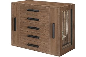 HOOBRO 5-lagers smyckeskrin, MDF-smyckesförvaringslåda med visningsfönster och 2 vertikala lådor, smyckesförvaringslåda för ö