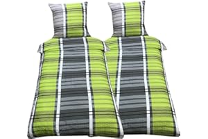 Leonado Vicenti Bettwäsche 4teilig Seersucker 135x200 cm Grün Grau Gestreift Schlafzimmer Set mit Reißverschluss