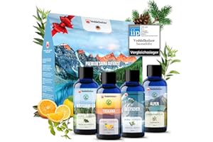 Veddelholzer BIO - Juego de infusión de sauna con aceites esenciales 100 % naturales 4 x 100 ml, diferentes aceites de sauna, aroma de sauna, accesorios de sauna como set de regalo todo en uno