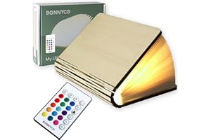 BONNYCO Led Book Light Wooden Folding Lamp with Remote Control, 16 Colours and Timer. Table Book Lamp Night Light Perfect for Home, Office, Room Decor. Christmas, Birthday Gifts for Women and Men