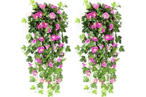 NIBESSER Fiori Finti Pendenti da Esterno Gloria Mattutina Fiori Artificiali Cadenti da Interno Pianta Finta per Decorazioni 2 Pezzi per Matrimonio Giardino Parete Balcone, Rosa Scuro