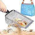 mciskin Beach Mesh Shovel with Mesh Beach Bag for Shell Collecting, Kids Filter Sand Scooper for Picking Up Shells, Shark Tooth Sifter Dipper for Boys and Girls, Beach Toy