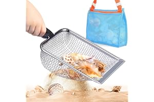mciskin Plażowa łopata siatkowa z siatkową torbą plażową do zbierania muszli, szufelka filtrująca dla dzieci do zbierania muszli, przesiewacz zębów rekina dla chłopców i dziewcząt, narzędzie plażowe