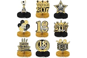YFJSML 9 Pezzi Centrotavola Compleanno Set, 18 Anni Centrotavola a Nido d'Ape Decorazioni, Nero Oro Centrotavola Compleanno Decorazione, Decorazioni di 18° Compleanno Toppers da Tavolo per Uomini e Donne