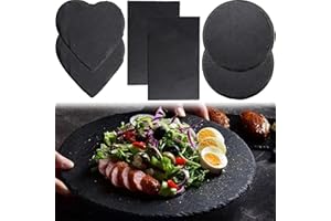 SQAQS 6PCS Serving Plates Set, Love Heart, Rectangular, Circular Slate Cheese Board, Mini Platters, Black Charcuterie Boards Stone Plate Tray, Natural Slate Placemats for Dinner Parties