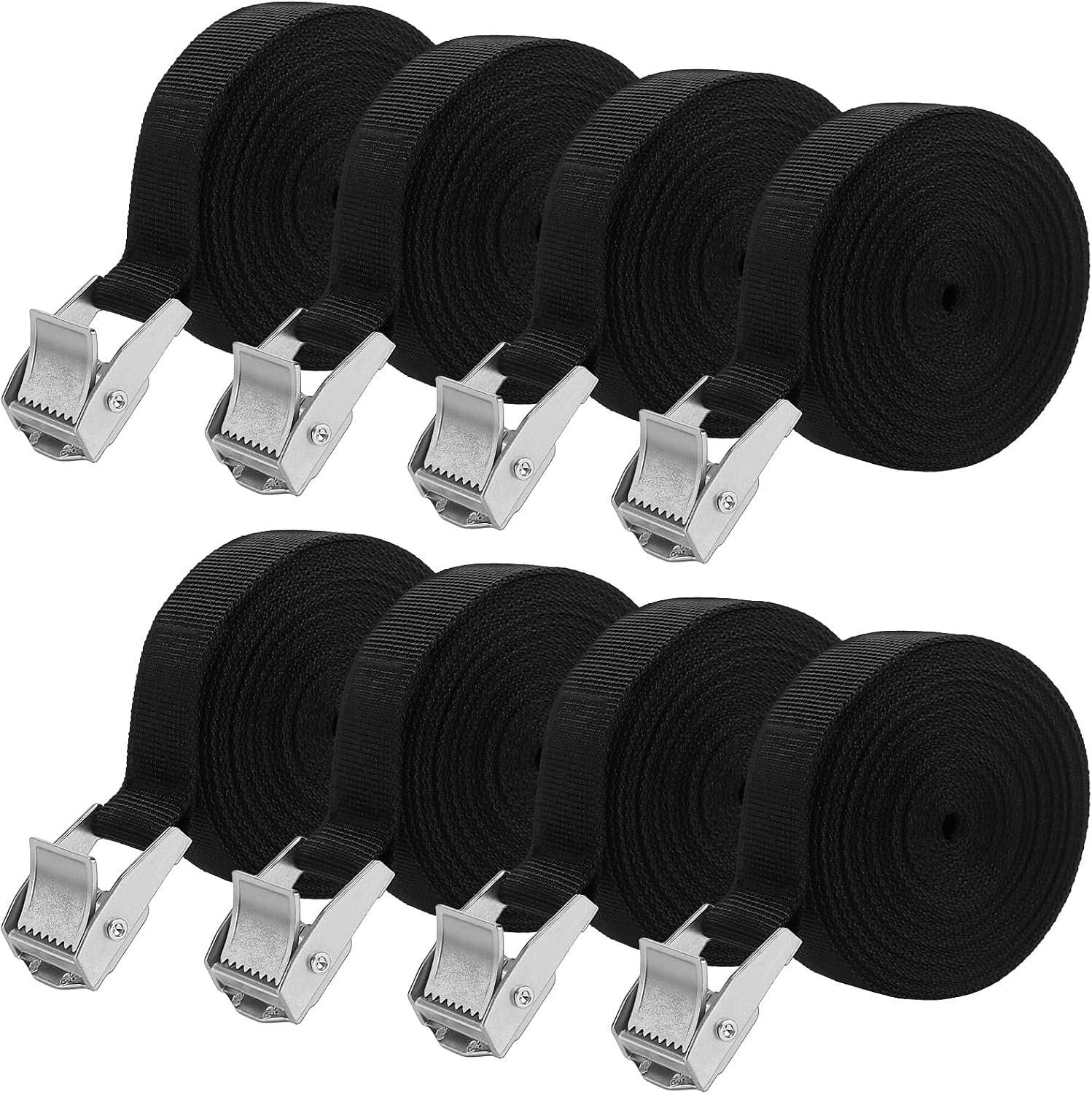 ZOENHOU 8 Pack 4m x 25mm Tie Down Straps, Adjustable Tensioning Belts with Buckles, Black Lashing Strap Cargo Strap for Motorcycle, Trucks, Trailer, Luggage