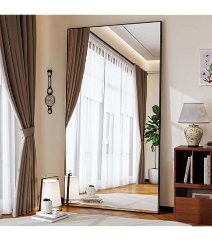 COFENY Boog full-body spiegel, 192 x 85 cm vloerspiegel met zwart aluminium frame, rechthoek staande spiegel, grote wandspiegel om te staan, leunen of hangen, vloerspiegel voor slaapkamer, woonkamer