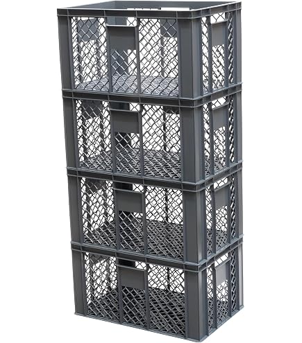 4x BRB Drehstapelbehälter 600x400x200mm – 32 Liter, Grau, Geschlossene Wände