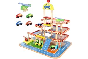 KRUZZEL 3-Ebene Parkplatz Parkhaus Auto Garage aus Holz mit Zubehör 22446