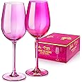 Dragon Glassware x Barbie Wine Glasses - 17.5 oz White Wine & Red Wine Glasses Set of 2 - Pink and Magenta Crystal Wine Glass Set - As Seen in Barbie The Movie