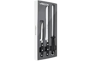 Arcos Set di Coltelli da Cucina Professionale in Acciaio Inossidabile Nitrum – 3 Pezzi, Lama in mm, Ideale per Tagliare una Varietà di Alimenti – Manico Ergonomico in Poliossimetilene POM, Nero