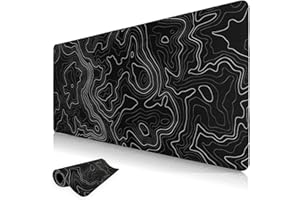 Niviy Tapis de Souris XXL 900X400mm sous Main Ergonomique pour Bureau/Maison Base en Caoutchouc Antidérapante Tapis de Bureau à Bords Cousus Noir Topographic Contour