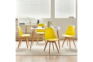 LafeuR Essgruppen Esstisch mit 4 Stühlen, 4er Set Esszimmerstühle und Rechteckig Küchentisch Esszimmergruppe Sitzgruppe für Wohnzimmer Küche Büro(Weiß Tisch + 4 Gelb Stuhl)