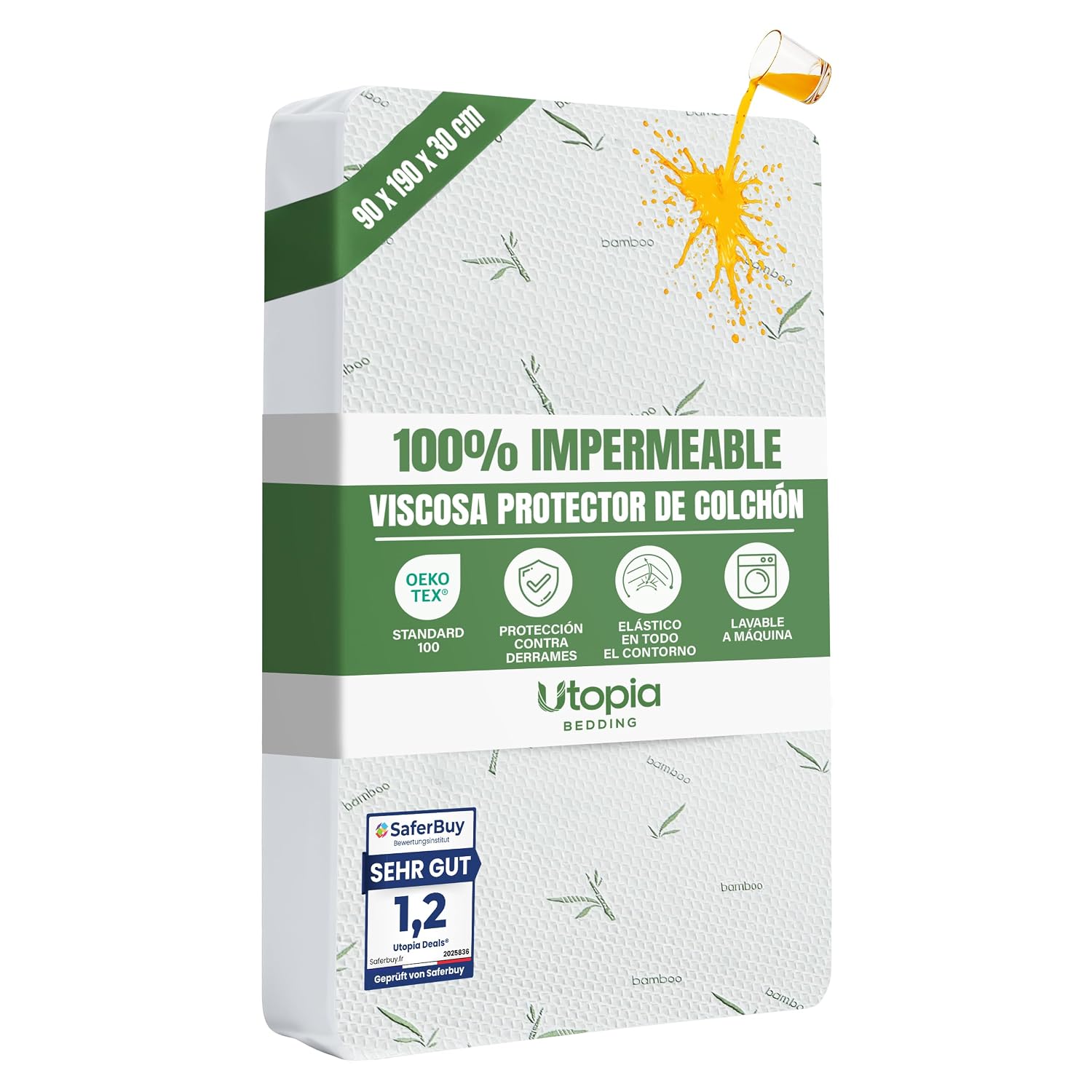 Utopia Bedding Protector de Colchón 90 x 190 x 30 cm Impermeable, Viscosa Premium, Certificación Oeko-Tex, Cubre Colchón Transpirable, Elástico En Todo