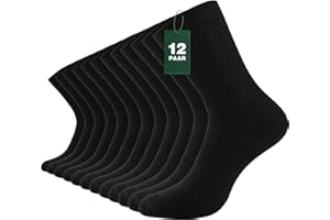 Fullluwaa 12 par skarpetek uniseks, męskie, miękkie, bawełniane, czarne, długie skarpety robocze
