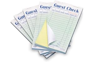 FMP BRANDS [5 Pads, 50 Sheets/Pad] Double Part Guest Check Pads for Restaurants, Perforated 2 Part Green and White Carbonless Check Book for Bars, Cafes and Restaurant Orders