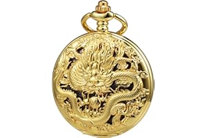 TREEWETO Montre à gousset mécanique 3D pour homme et femme avec boîtier en forme de dragon