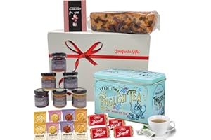 JOLAFUNBS The English Morning Tea Gift Set hamper, Morning English Tea Bags,Border Biscuits,Lotus Biscoff Biscuit, Fruit Cake,Mini Jam Jars&Cards, Christmas Hamper,Gifts For Grandma,Food Gift