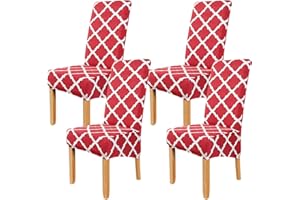LIVEGO Large Size Printed Dining Chair Covers Set of 4,Dining Room Chair Slipcovers,Stretch Fabric Elastic Removable Washable High Back Chair Covers for Dining Room,Kitchen,Home(P-BCT02 Burgundy,Pack of 4)