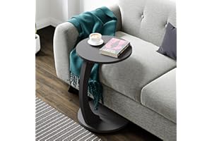 [en.casa] Tavolino da Divano (AxØ) 56 x 38 cm Tavolino Basso a Forma di C - Consolle con 4 Rotelle e Piano Rotondo - Grigio