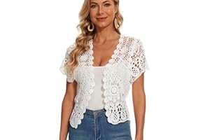 SMDPPWDBB Women’s Short Sleeve Lace Shrugs Bolero Cardigan Crochet Sheer Crop Jacket