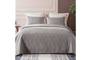 Whale Flotilla Colcha de 260 x 280 cm con 2 fundas de almohada, suave y ligera, con estampado geométrico, para 4 estaciones, color gris claro