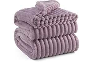 BEDSURE Przytulny koc polarowy, miękki, ciepły, gruby, sztruksowy, przytulny koc na sofę XXL, duży, fioletowy, 240 x 220 cm