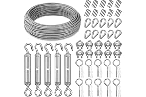 Tatxmalv 3mm Câble en Kit Acier Inoxydable, 30m Corde en Suspendre Kit Haute Qualité, Pas Facile à Casser et à Rouiller, pour Cordes de Tentes Extérieures, Cordes à Linge, Clôtures de Jardin